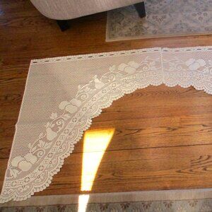2 SWAGS VALANCE HEAVY LACE CURTAIN 66"X 36" DROP "FRUIT" 100% POLY, IVORY 2 PAIR